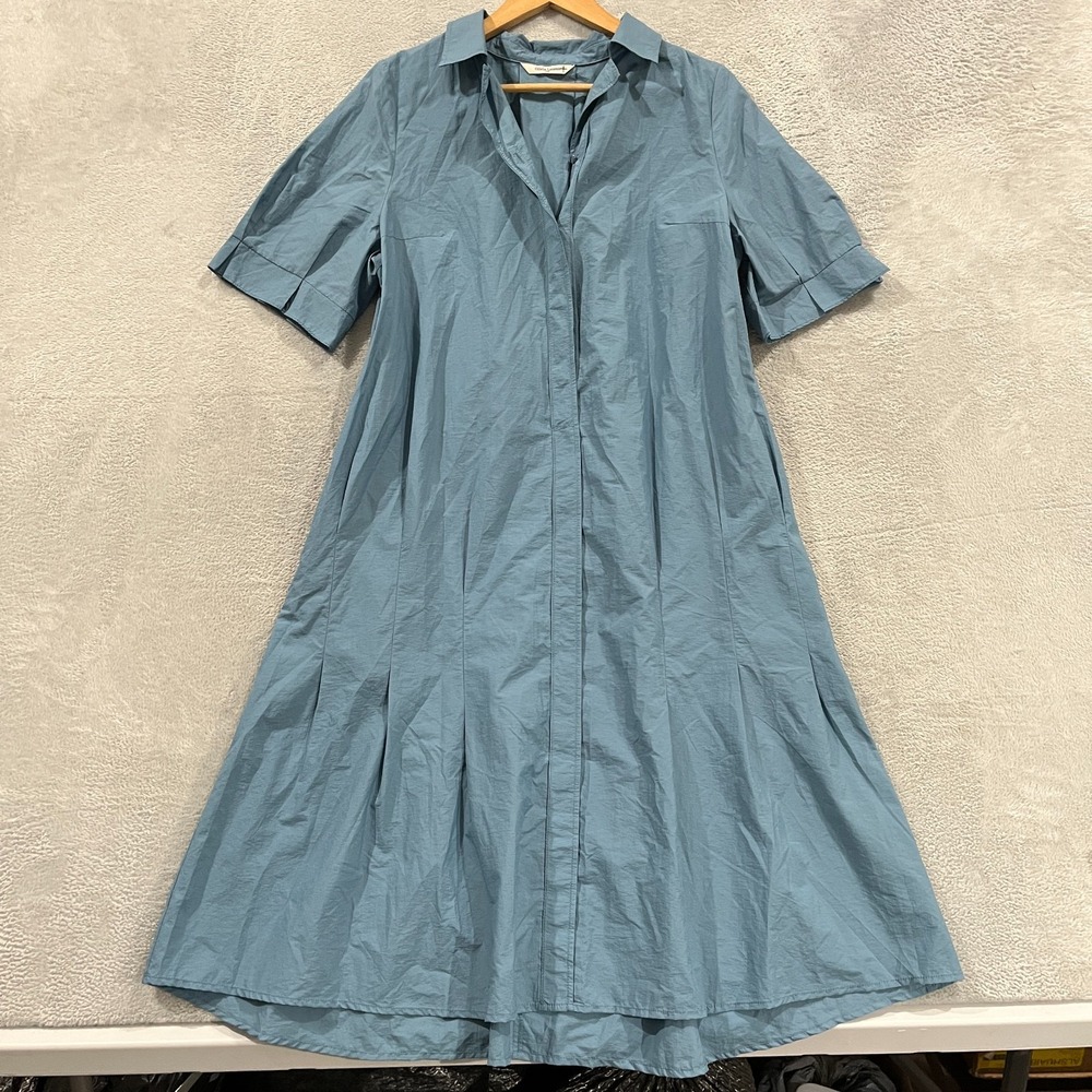 Olivia‎ Lauren Korea Premium Blue Pleated Shirt Dress Women's L 100 Midi Boho
